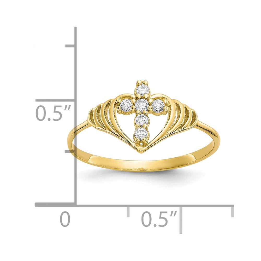 10K Yellow Gold CZ Cross Ring