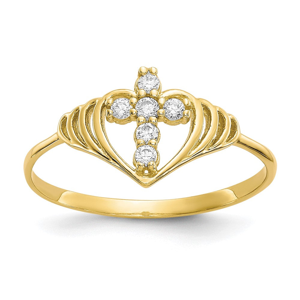 10K Yellow Gold CZ Cross Ring