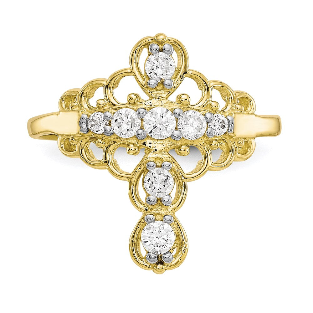 10K Yellow Gold CZ Cross Ring