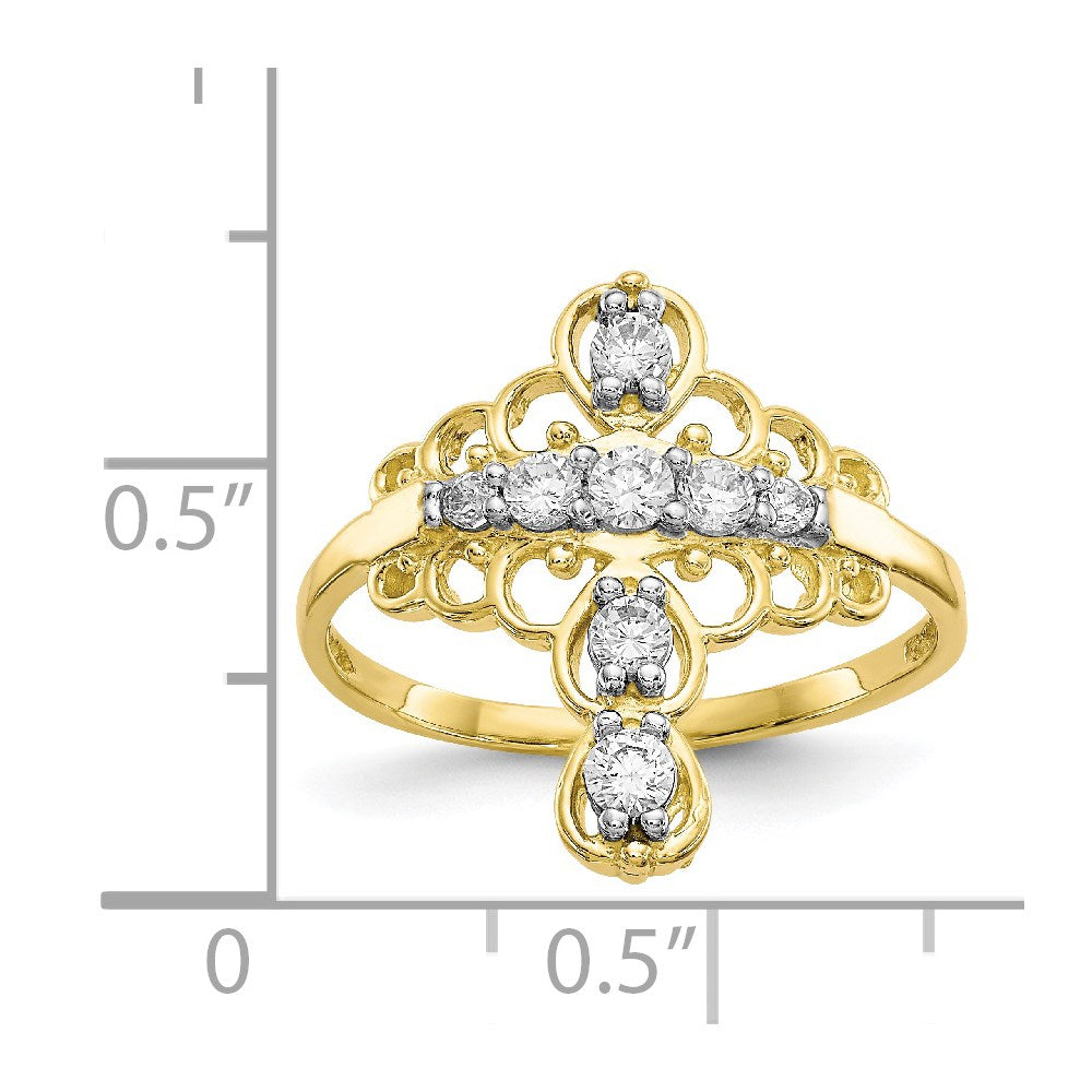 10K Yellow Gold CZ Cross Ring