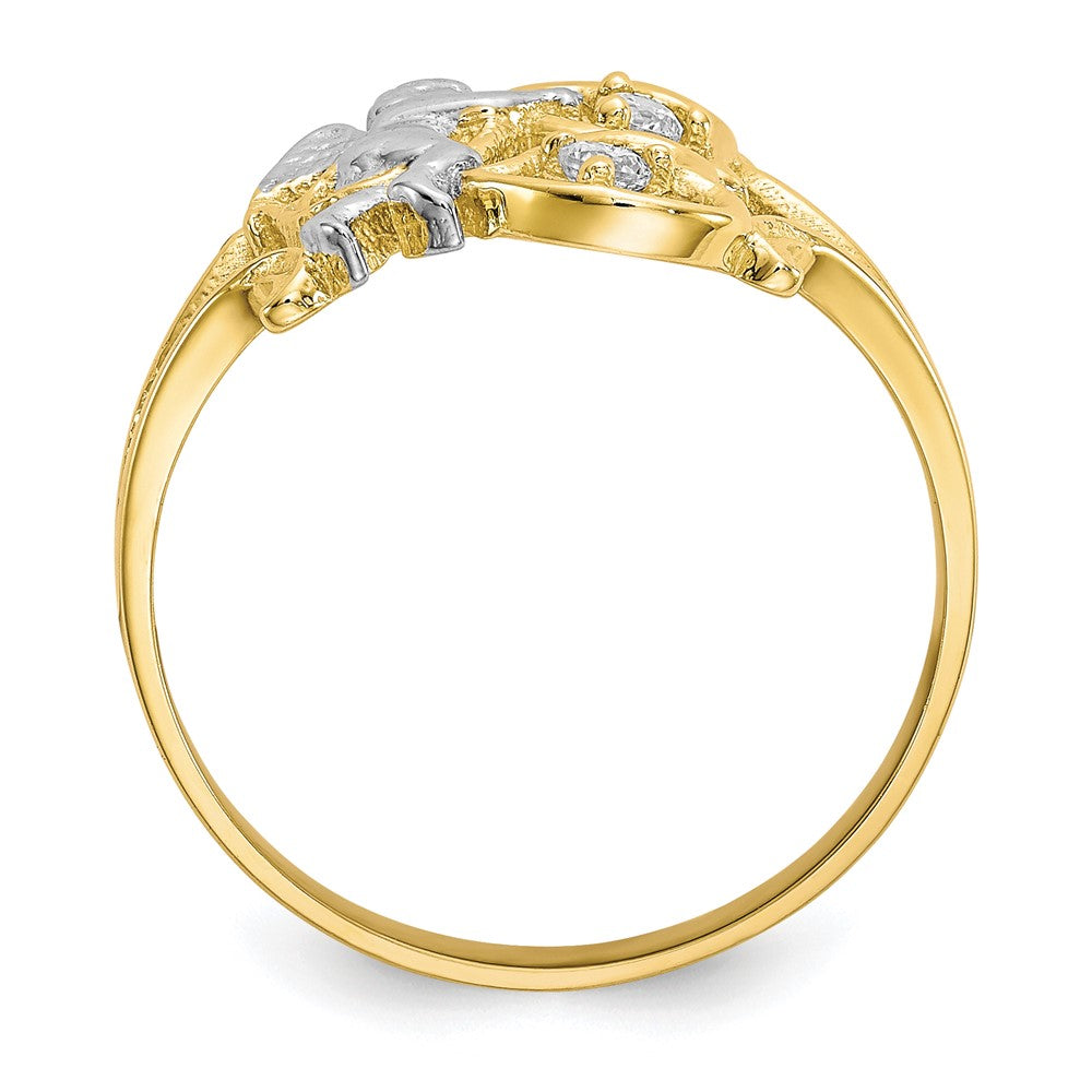 10K Yellow Gold & Rhodium CZ Angel w/Hearts Ring