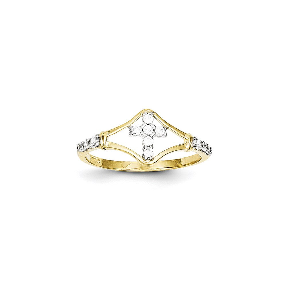 10K Yellow Gold CZ Cross Ring