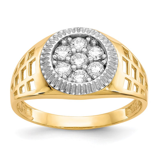 10K Yellow Gold w/Rhodium Men'S CZ Cluster Ring