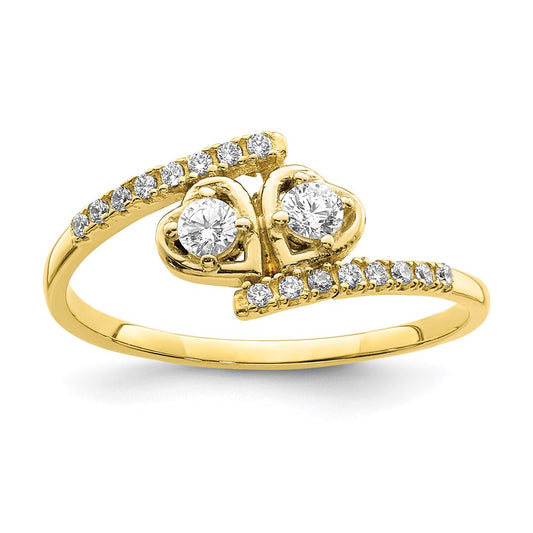 10K Yellow Gold CZ Fancy Double Heart Ring