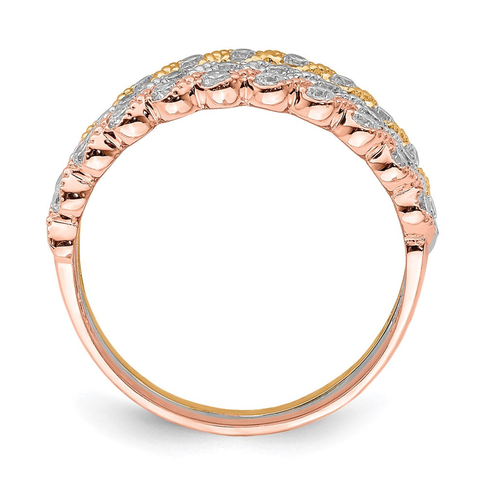 10K Tri-color Gold Set of Three Stackable CZ Rings