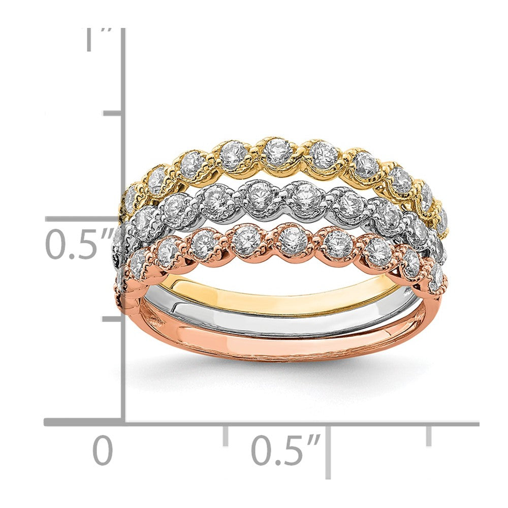 10K Tri-color Gold Set of Three Stackable CZ Rings