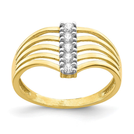 10K Yellow Gold CZ 5-Line Ring