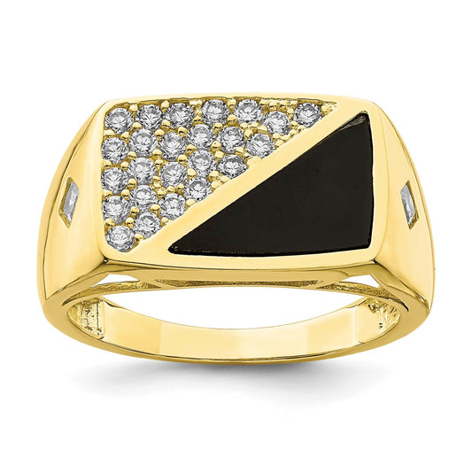 10K Yellow Gold CZ and Onyx Men'S Ring