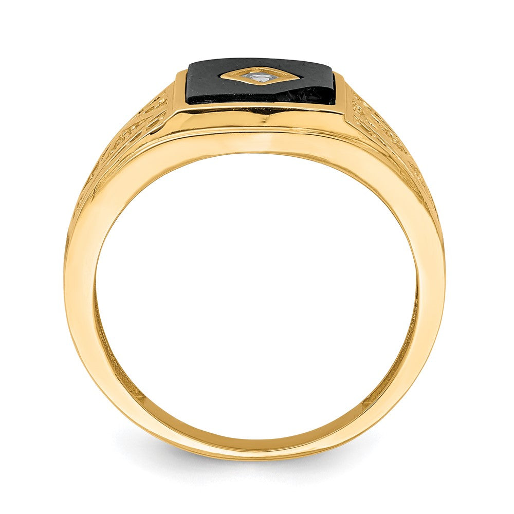 10K Yellow Gold CZ and Onyx Men'S Ring