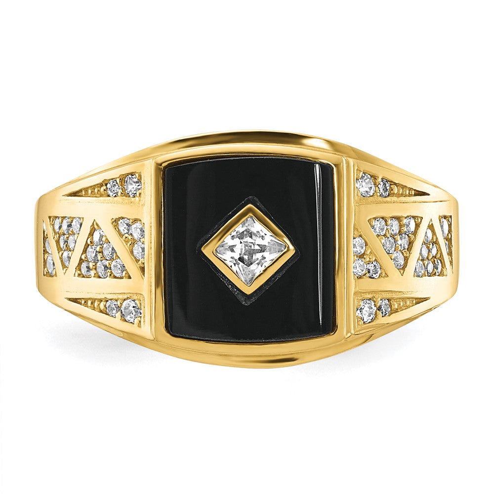 10K Yellow Gold CZ and Onyx Men'S Ring