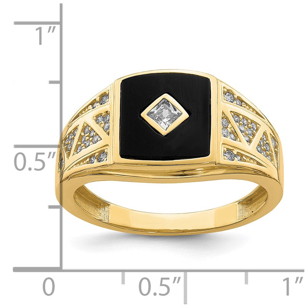 10K Yellow Gold CZ and Onyx Men'S Ring