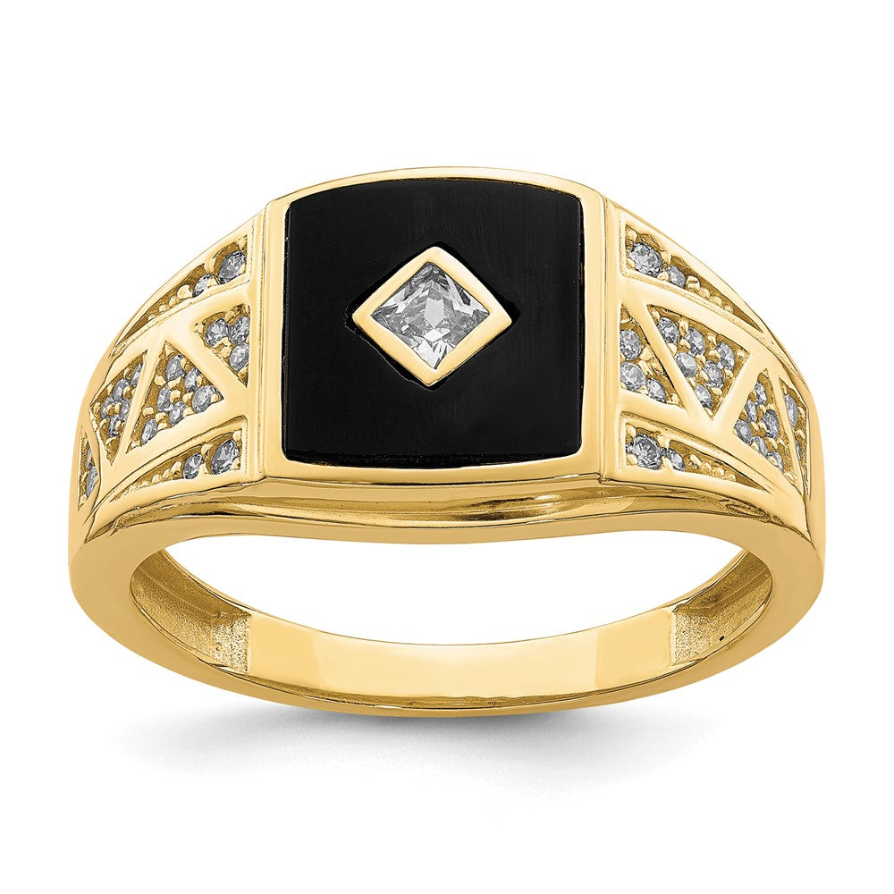 10K Yellow Gold CZ and Onyx Men'S Ring