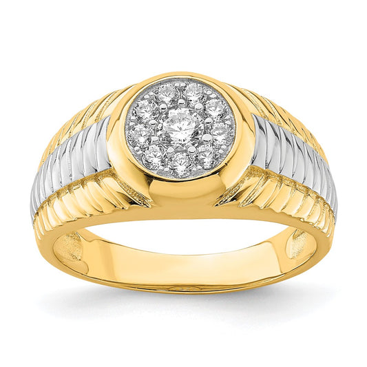 10K Yellow Gold w/Rhodium CZ Mens Ring