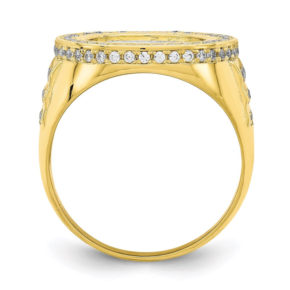 10K Yellow Gold w/Rhodium CZ Micropave Last Supper Mens Ring