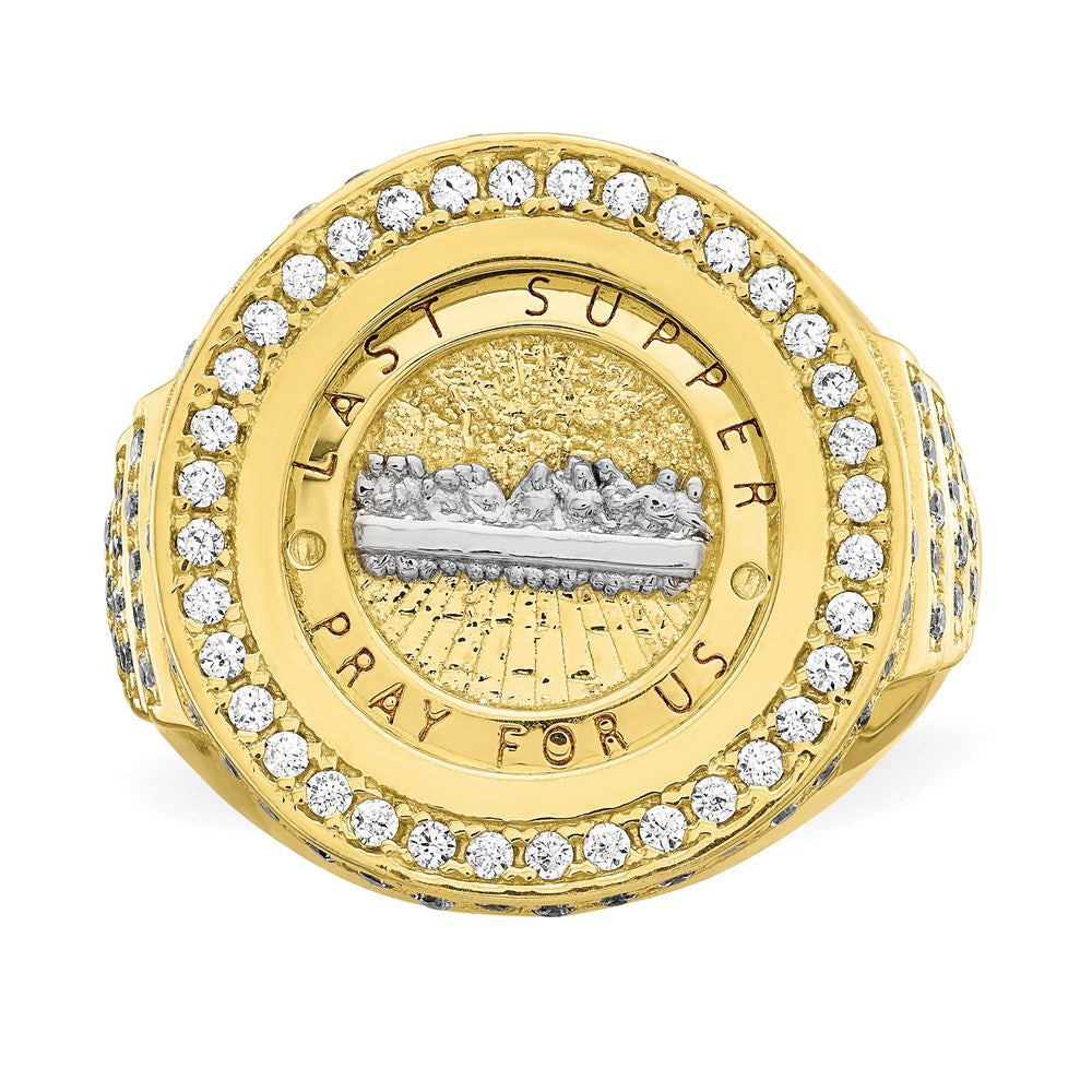 10K Yellow Gold w/Rhodium CZ Micropave Last Supper Mens Ring