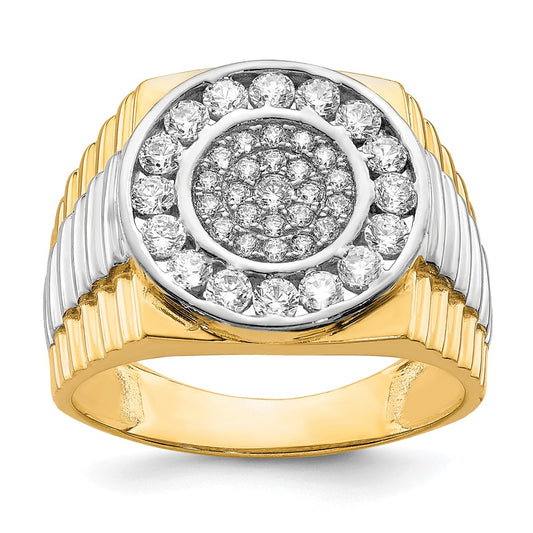 10K Yellow Gold w/Rhodium CZ Mens Ring