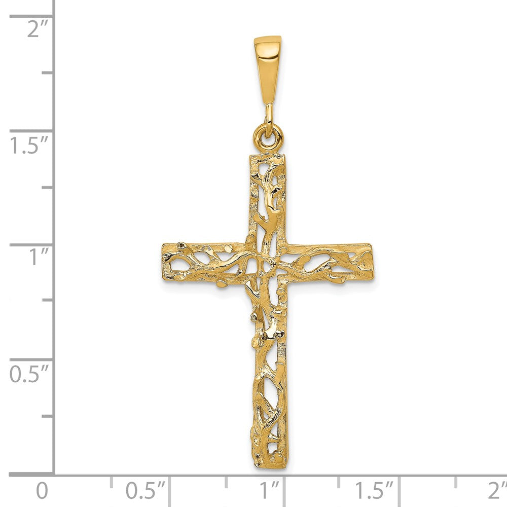 10k Yellow Gold Satin Polished Antiqued Cross Pendant