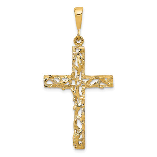 10k Yellow Gold Satin Polished Antiqued Cross Pendant