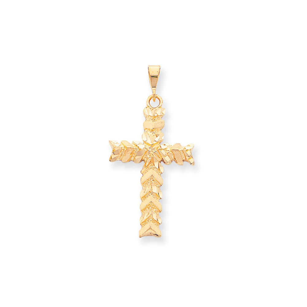 10k Yellow Gold Satin Diamond-cut Nugget Cross Pendant