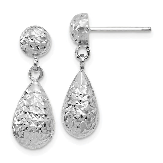 10k White Gold White Gold D/C Post Dangle Earrings