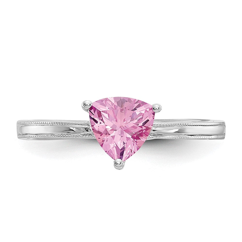 10K White Gold Created Pink Sapphire Ring