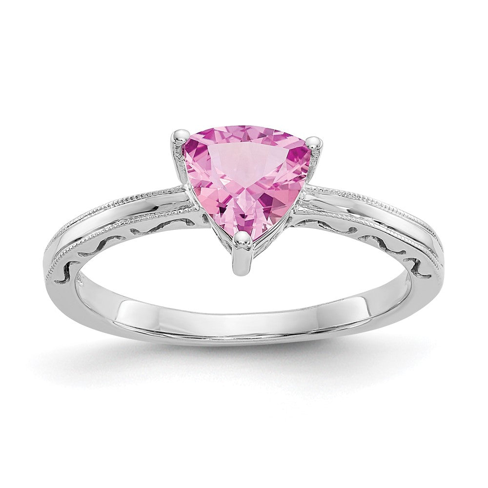 10K White Gold Created Pink Sapphire Ring