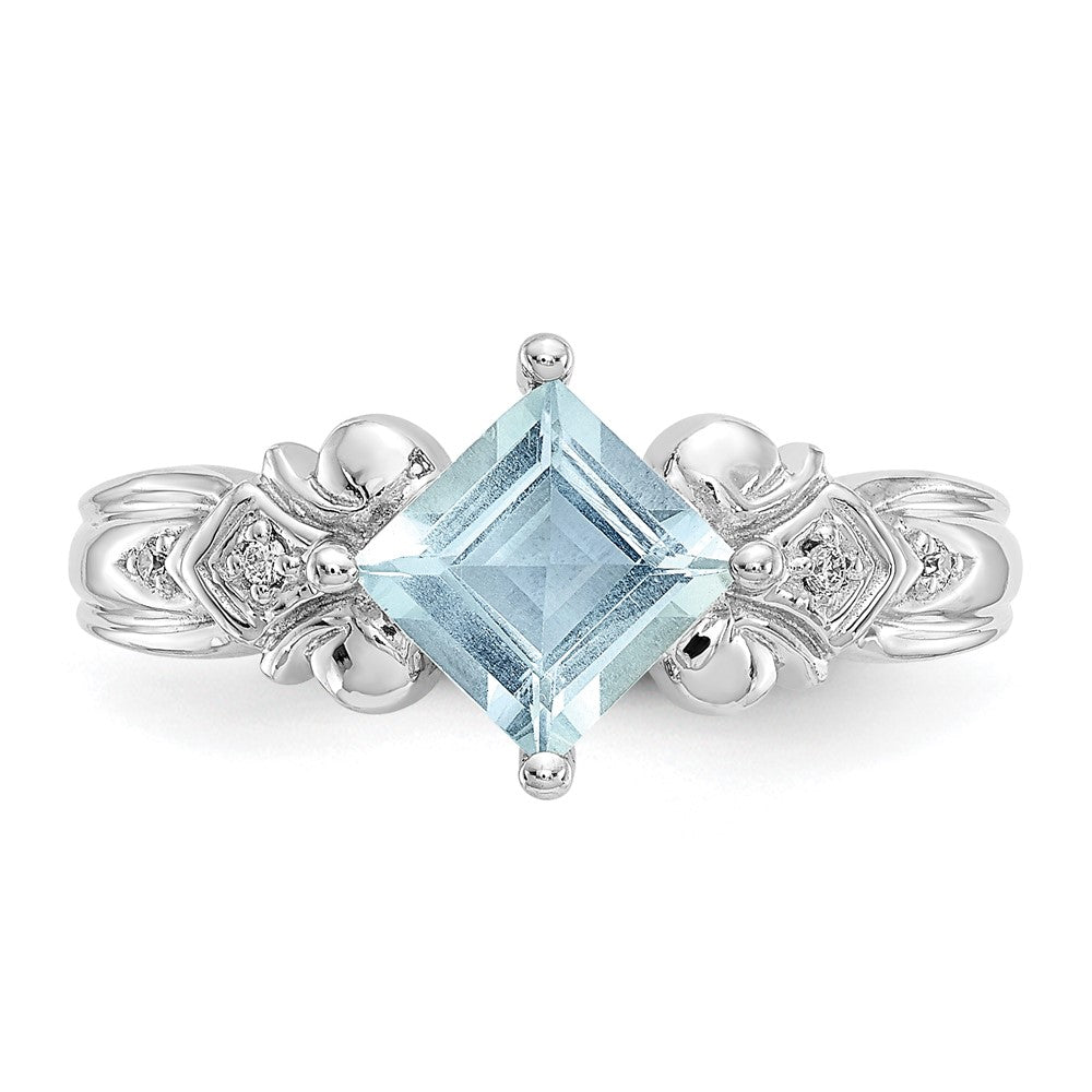 14K White Gold Aquamarine & Real Diamond Ring