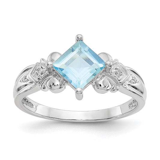 14K White Gold Aquamarine & Real Diamond Ring