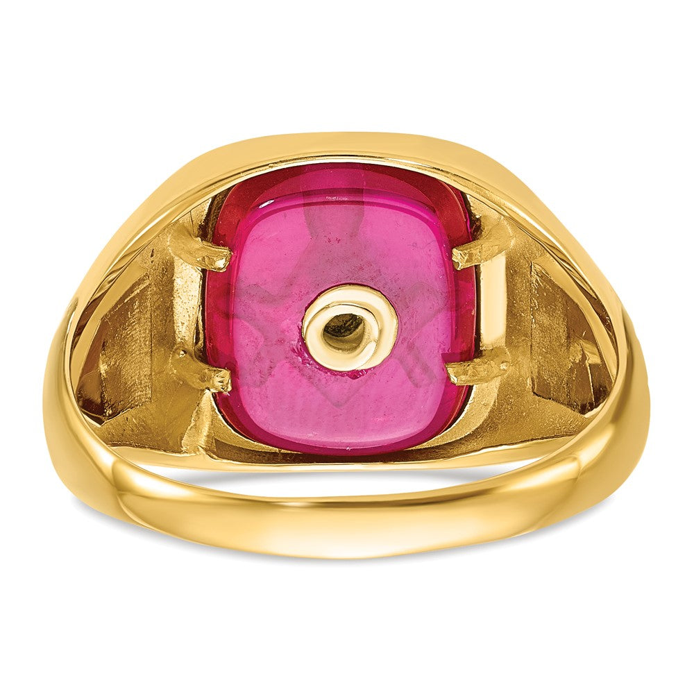 10k Yellow Gold Men's Polished and Textured with Black Enamel and Lab Created Ruby Masonic Ring