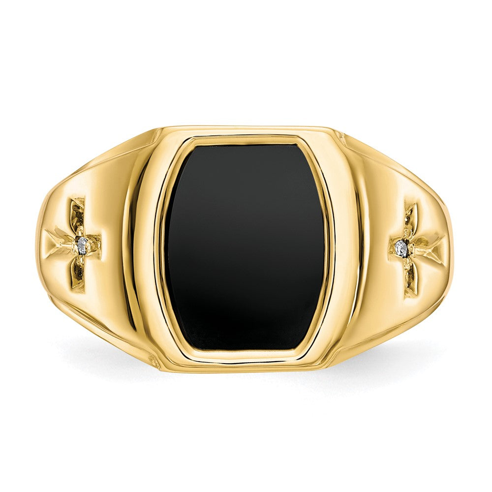 10K Yellow Gold Onyx & .01ct Real Diamond Mens Cross Ring