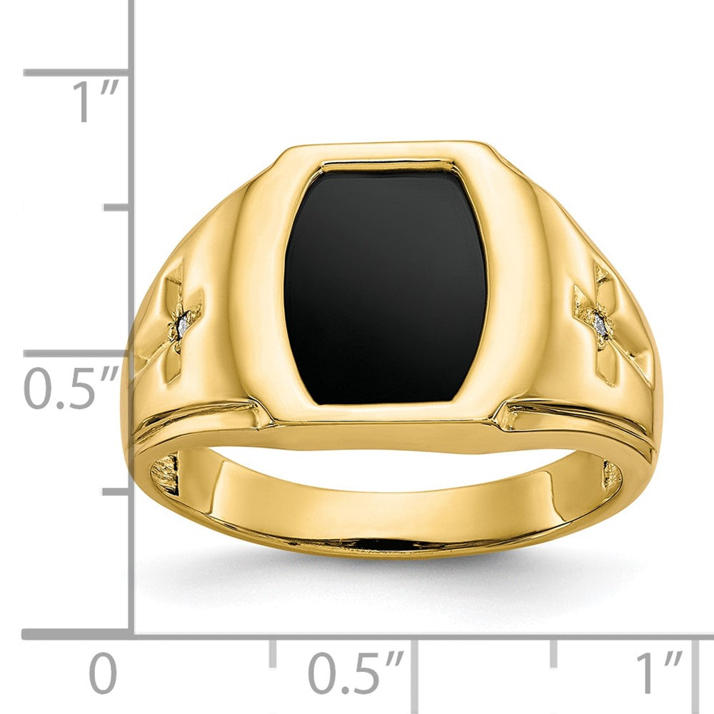 10K Yellow Gold Onyx & .01ct Real Diamond Mens Cross Ring