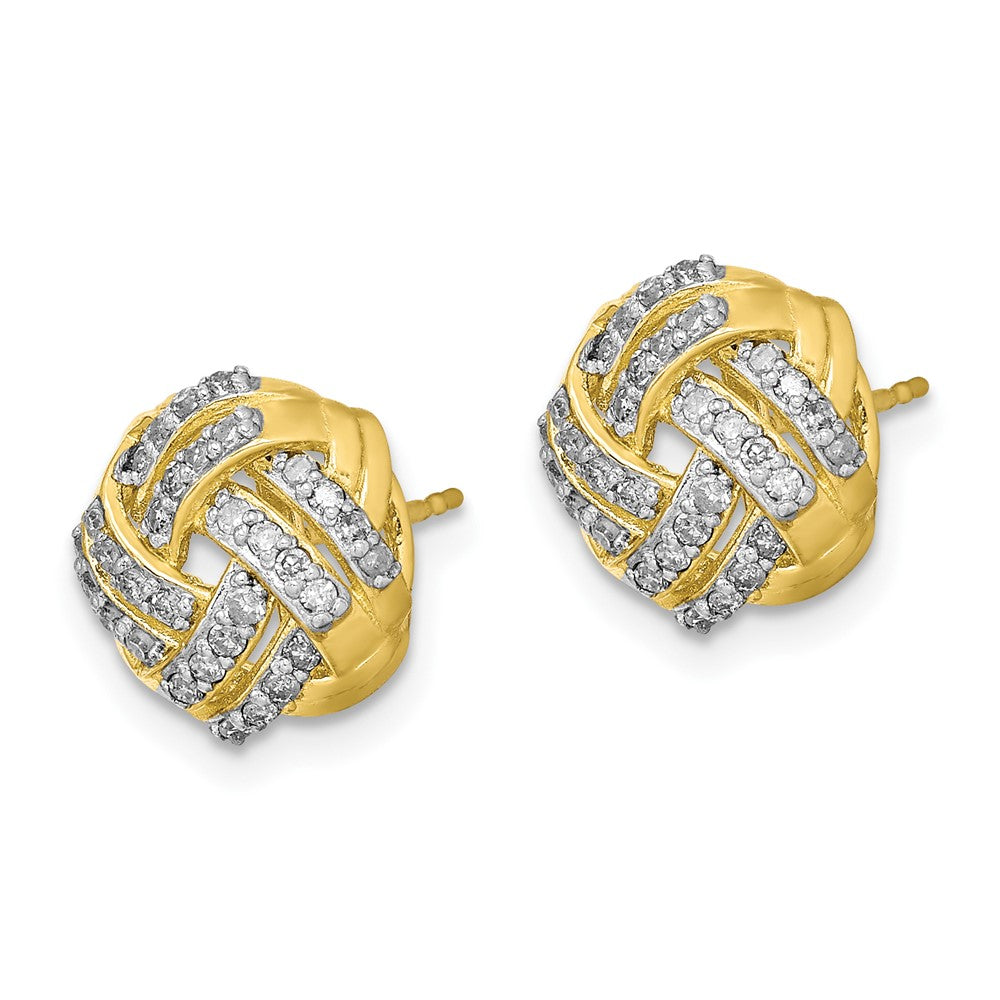 Double Row Love Knot Diamond Post Stud Earrings in 10K Yellow Gold Fine Jewelry