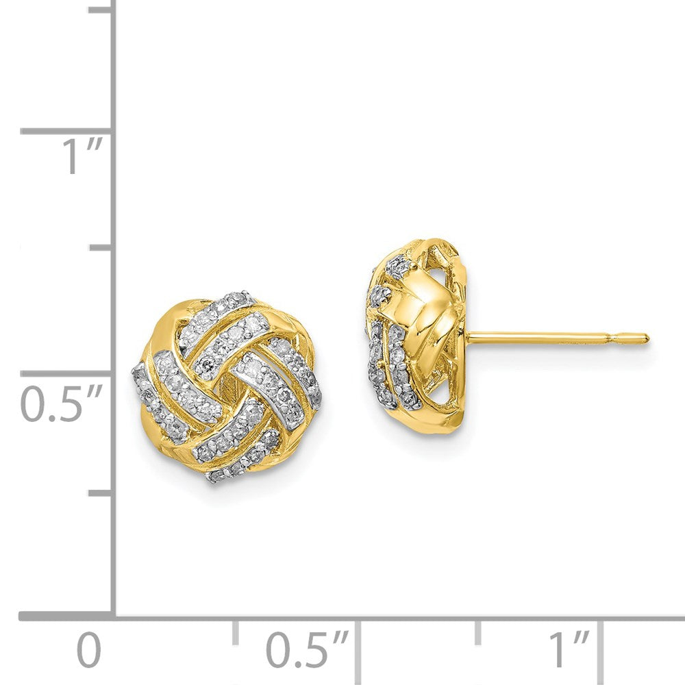 Double Row Love Knot Diamond Post Stud Earrings in 10K Yellow Gold Fine Jewelry