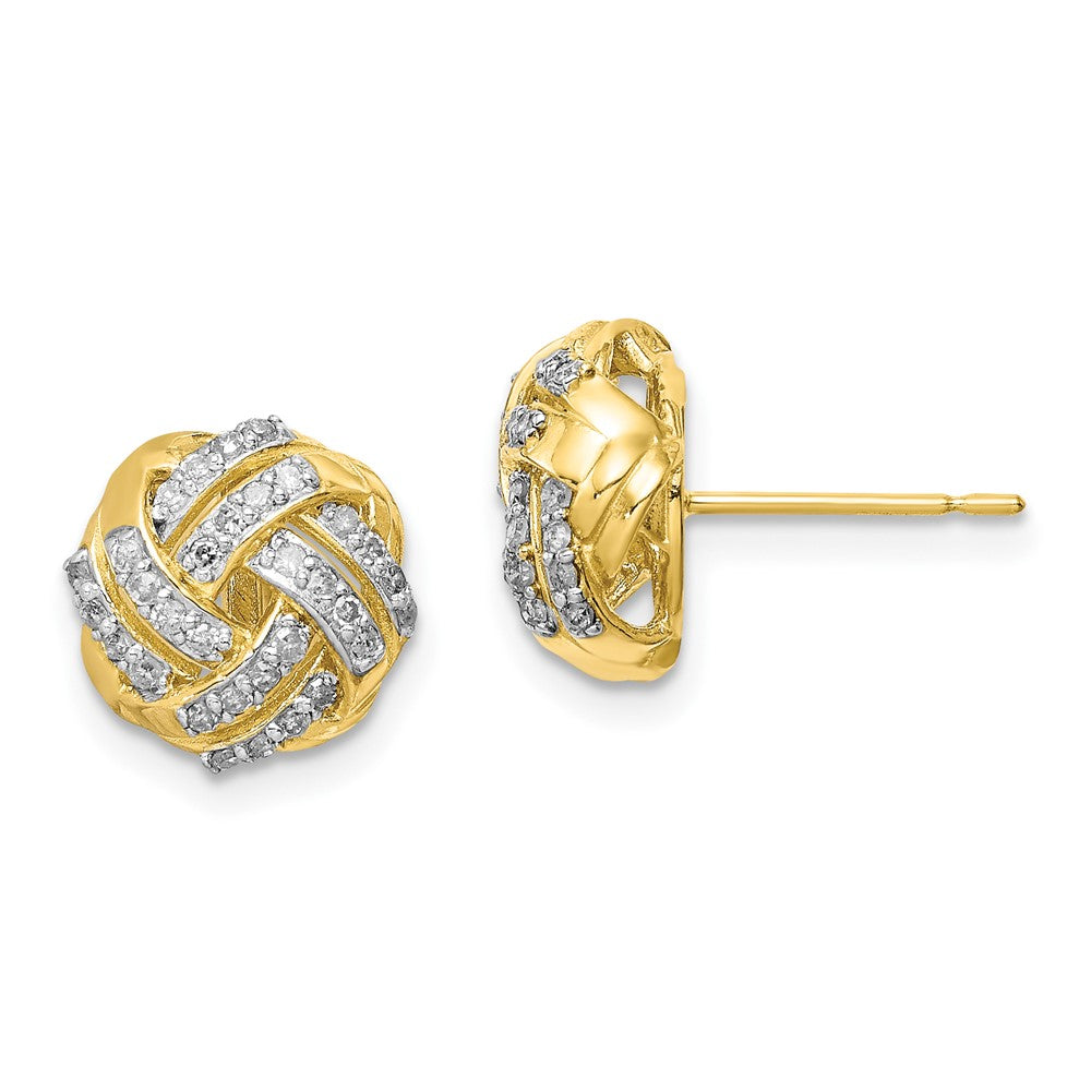 Double Row Love Knot Diamond Post Stud Earrings in 10K Yellow Gold Fine Jewelry