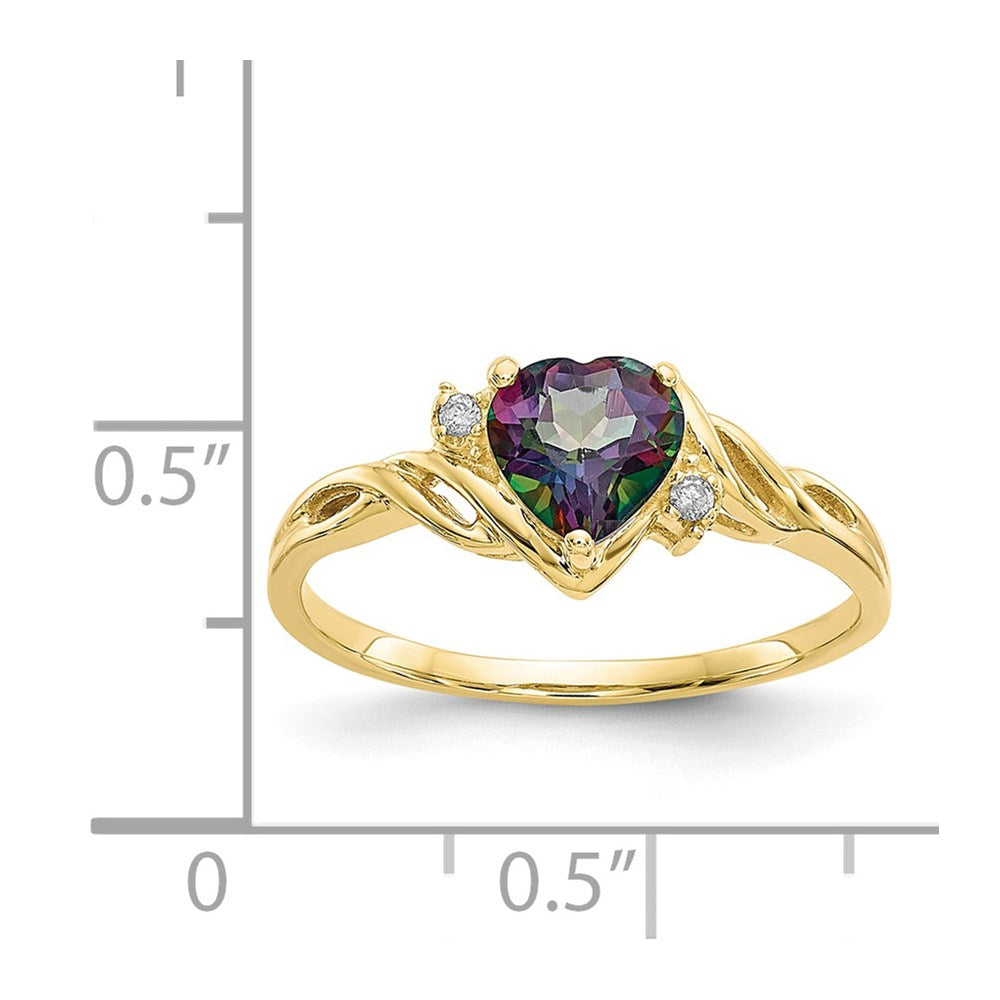 10K Yellow Gold Heart Mystic Fire Topaz & .01ct Real Diamond Ring