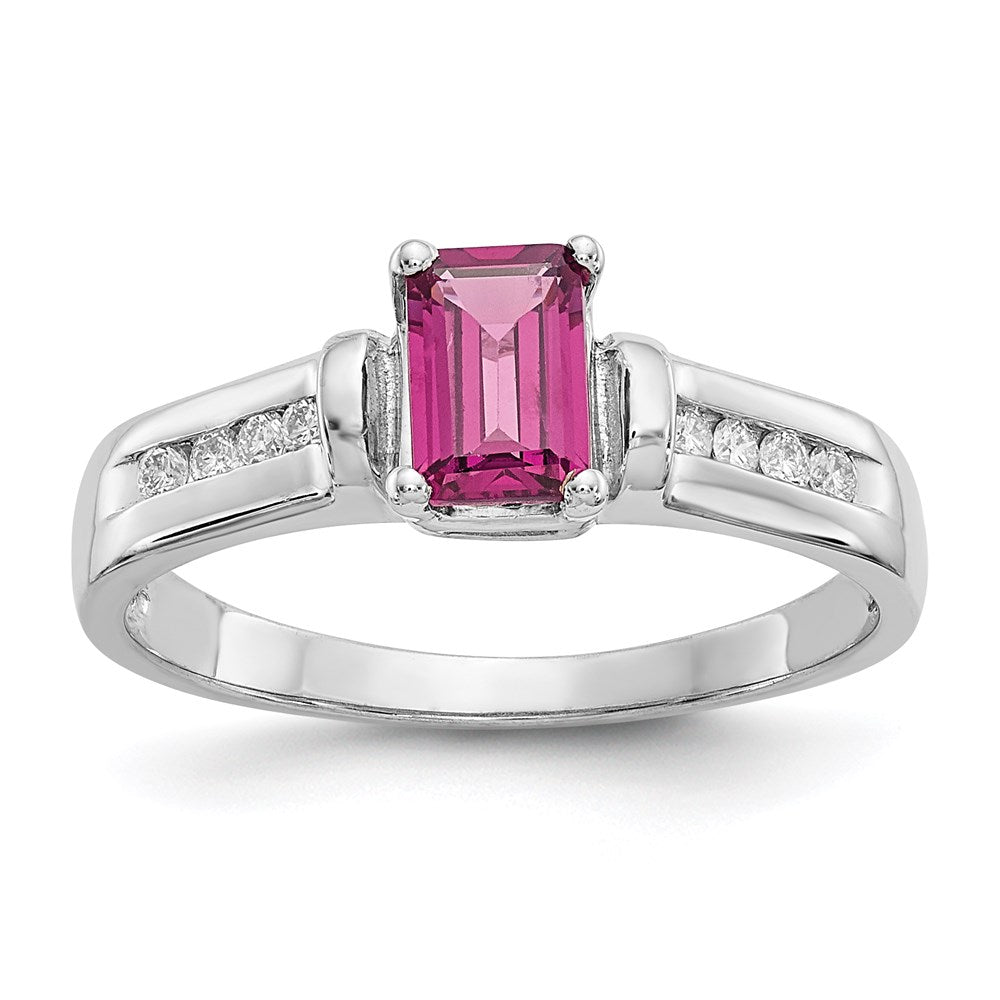 10K White Gold Rhodolite Garnet & .08ct Diamond Ring