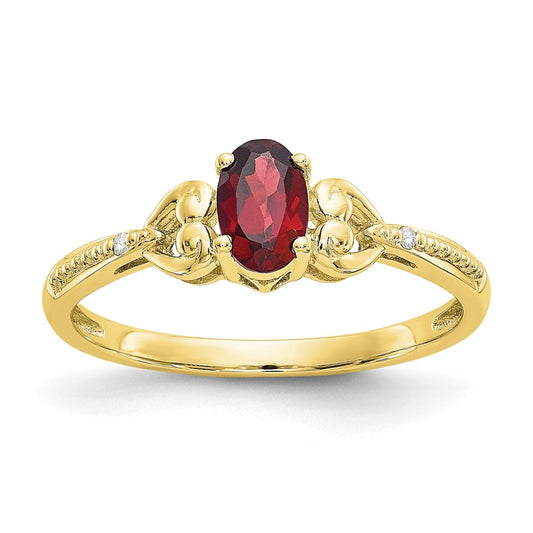 10K Yellow Gold Garnet and Real Diamond Ring