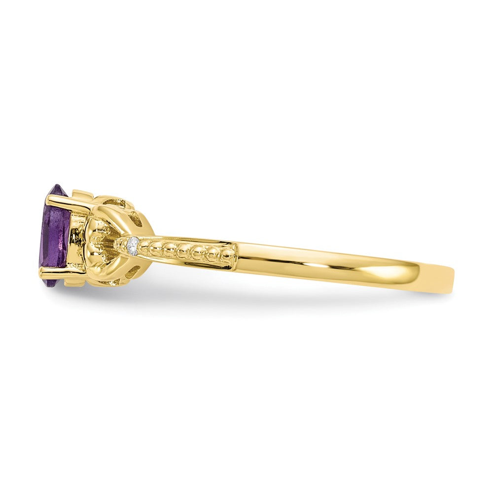 10K Yellow Gold Amethyst and Real Diamond Ring