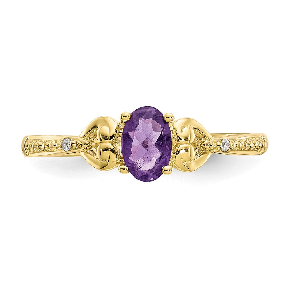 10K Yellow Gold Amethyst and Real Diamond Ring