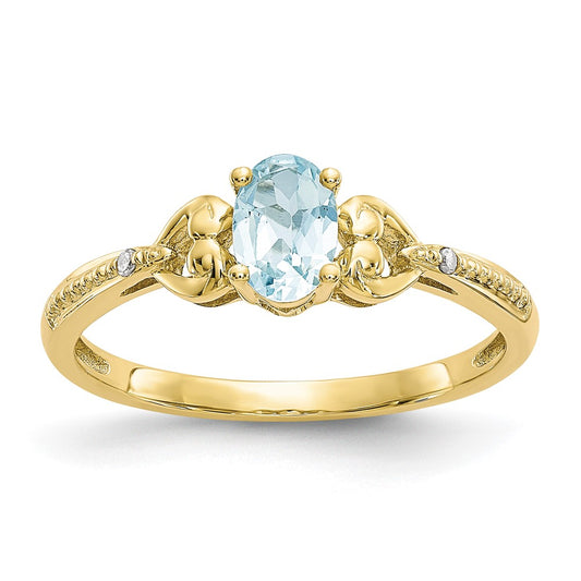 10K Yellow Gold Aquamarine and Real Diamond Ring