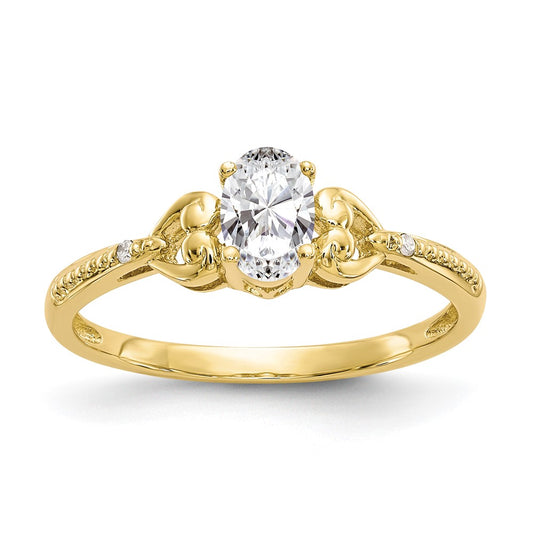 10K Yellow Gold White Topaz and Real Diamond Ring