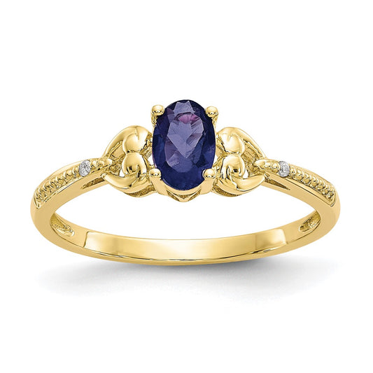 Real Oval Sapphire Diamond Ring 10K Yellow Gold September Birthstone Jewelry