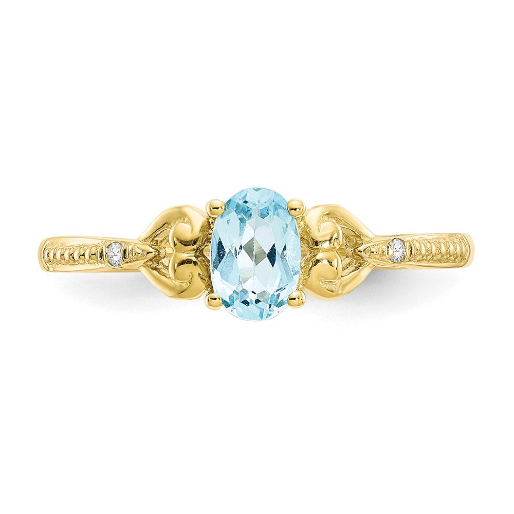 10K Yellow Gold Light Swiss Blue Topaz and Real Diamond Ring