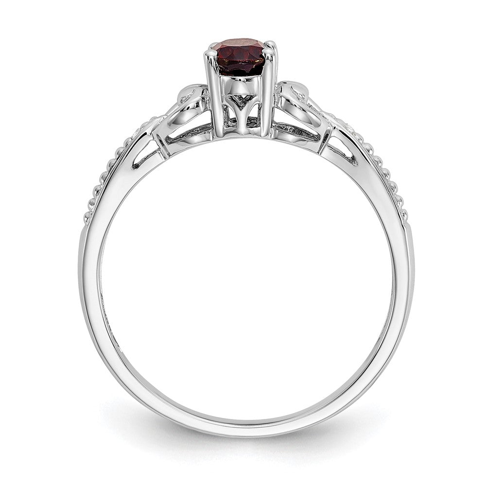 14K White Gold Garnet and Real Diamond Ring