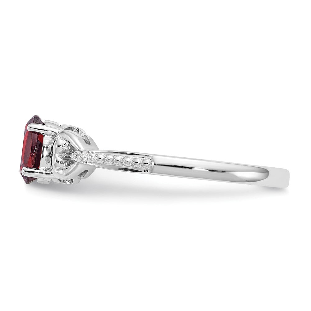 14K White Gold Garnet and Real Diamond Ring