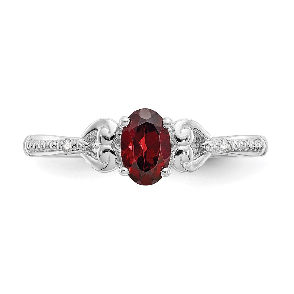 14K White Gold Garnet and Real Diamond Ring