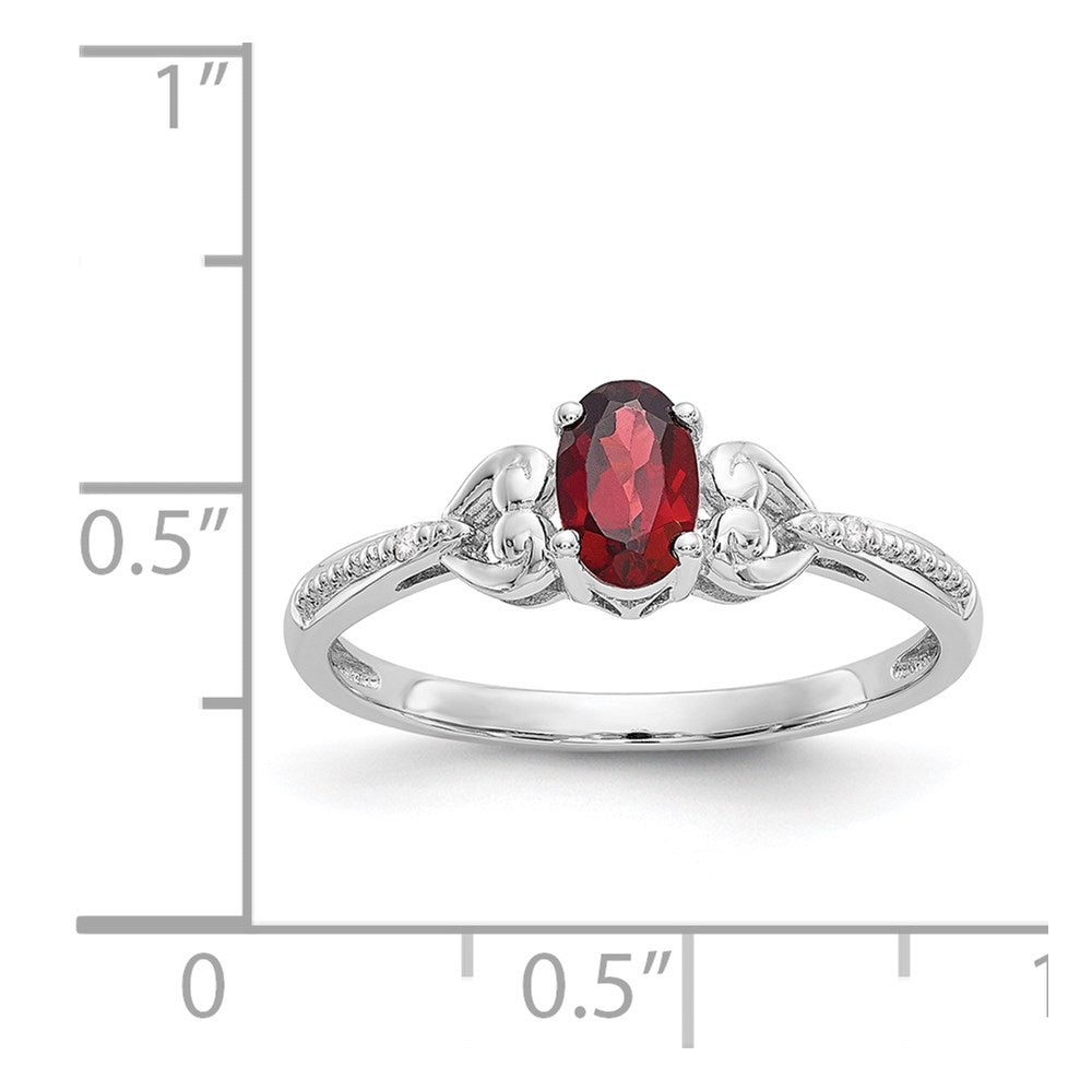 14K White Gold Garnet and Real Diamond Ring