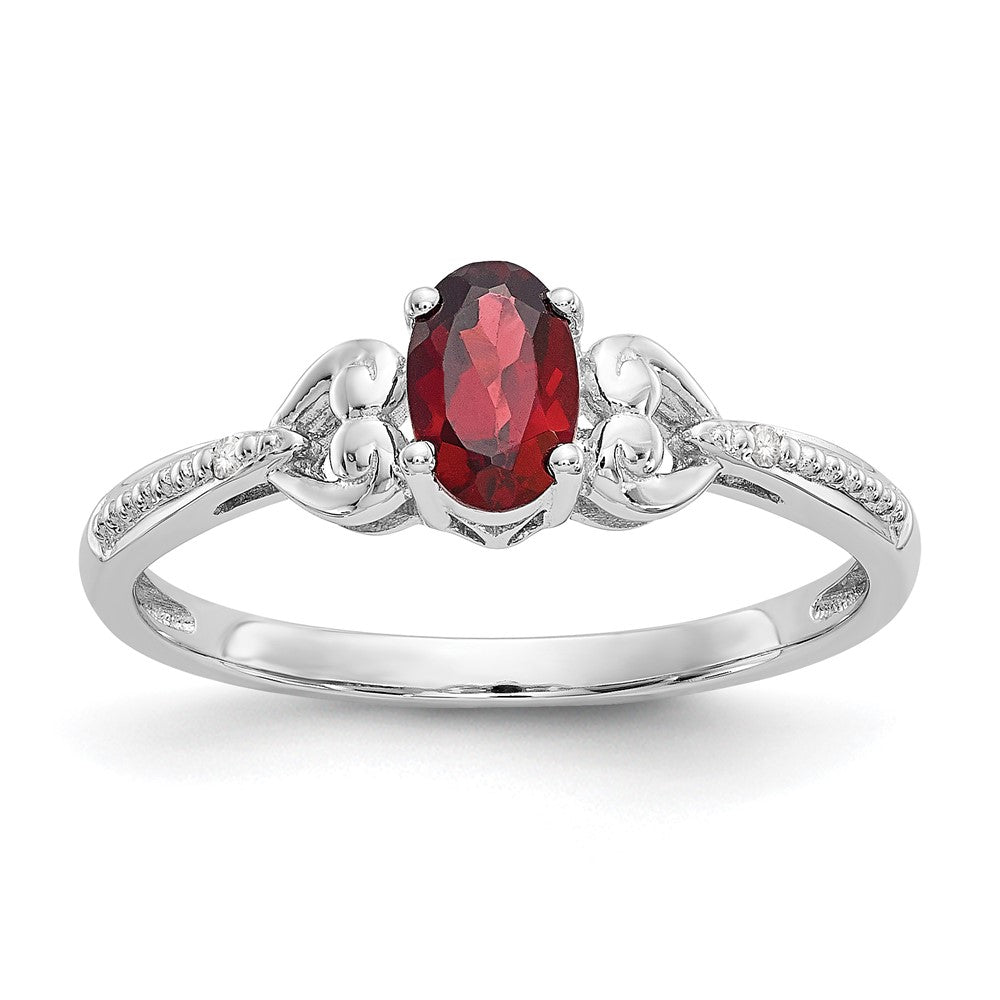 14K White Gold Garnet and Real Diamond Ring