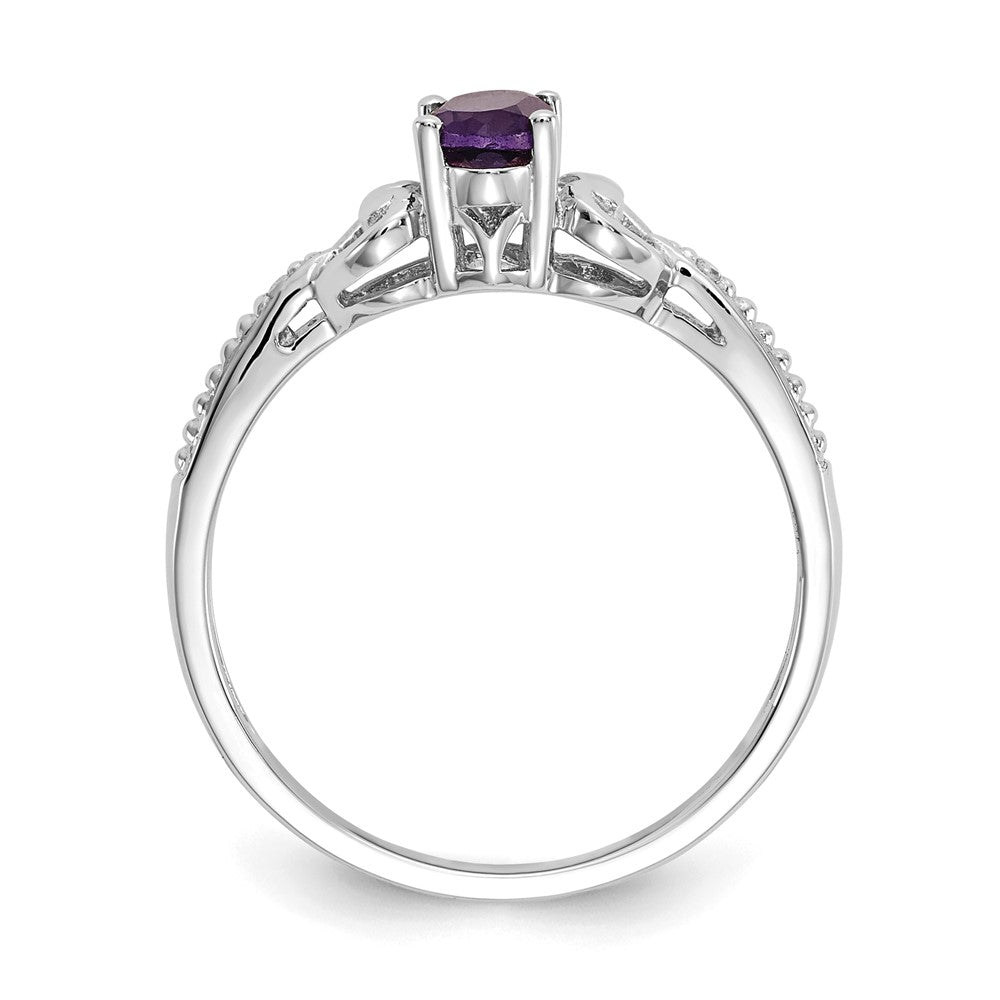 14K White Gold Amethyst and Real Diamond Ring