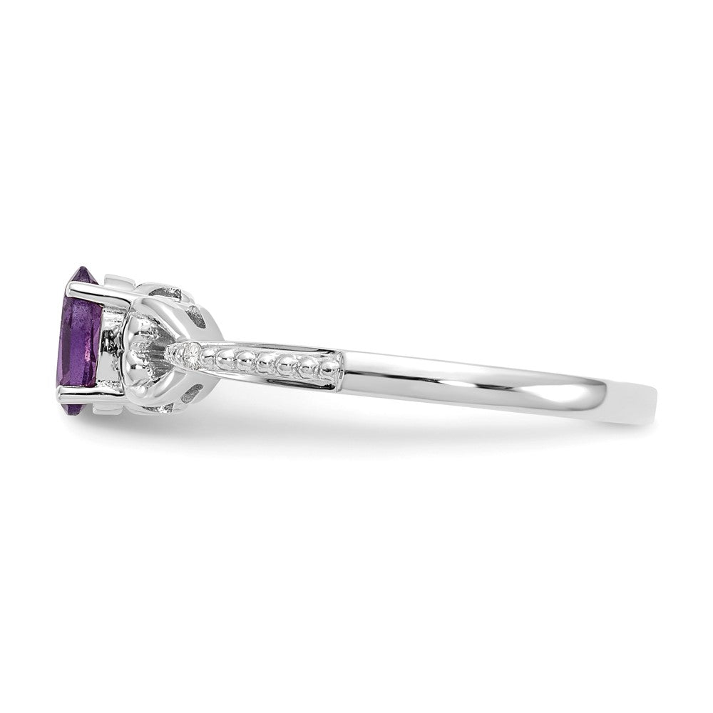 14K White Gold Amethyst and Real Diamond Ring